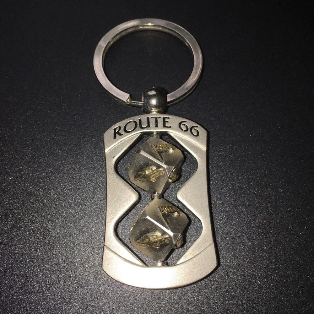 Route 66 Silver Rotating Dice Keychain